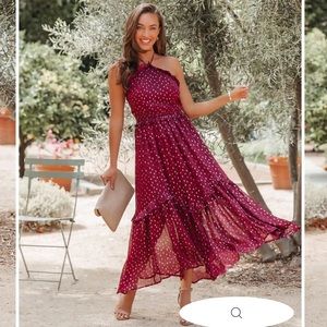 NWT maroon metallic dot midi dress, L
